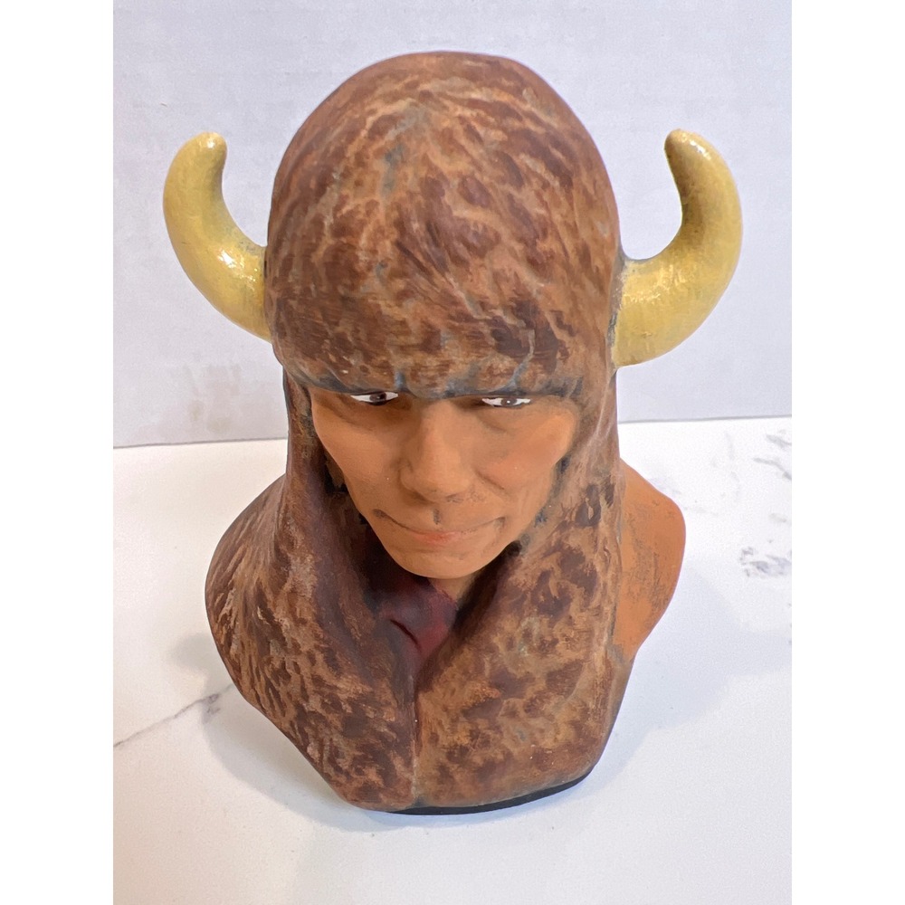 Native American Style Buffalo Headdress Bust Figurine Sculpture
